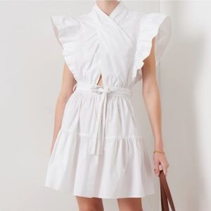 10 Crosby Derek Lam White Ruffle Sleeve Tiered Mini Dress